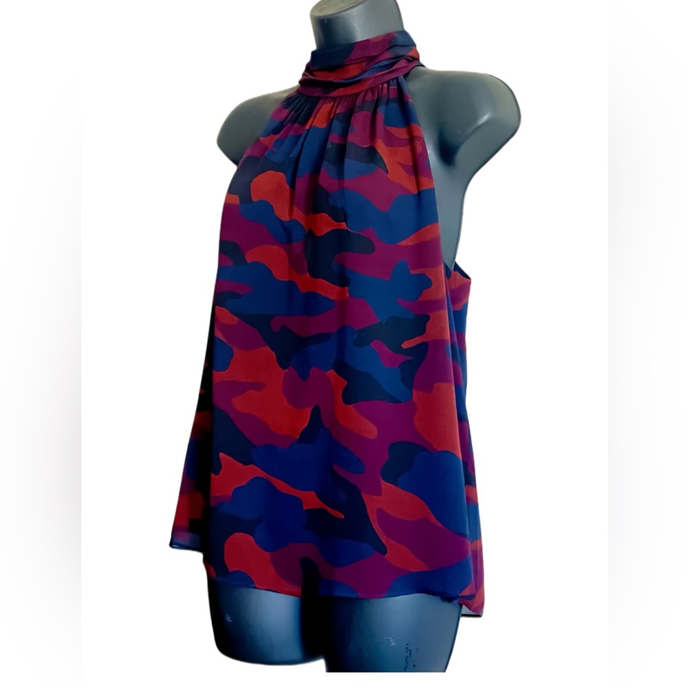 Joie Silk Camouflage Print Sleeveless Blouse